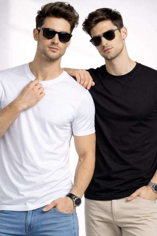 Men’s Regular Fit Polycotton Crew Neck T-Shirt | Pack of 2 | Soft Breathable Fabric | Everyday Casual Wear