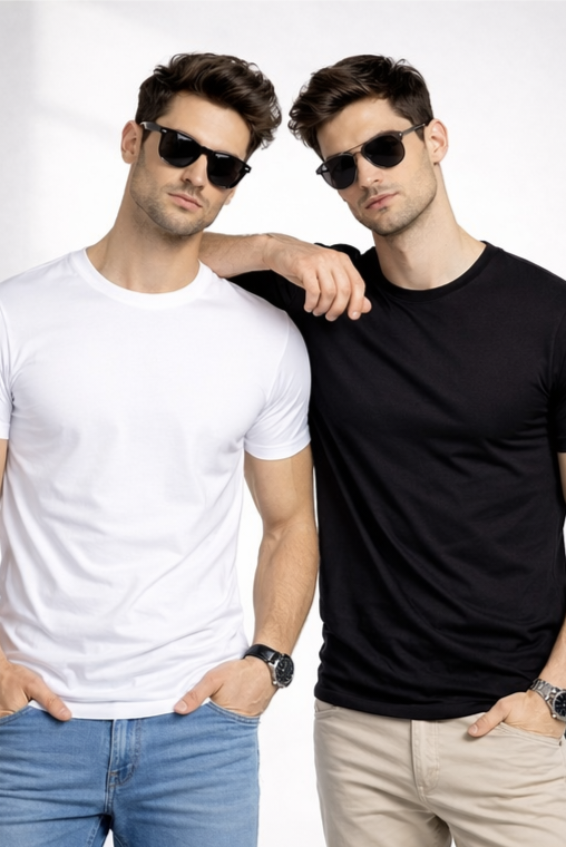 Men’s Regular Fit Polycotton Crew Neck T-Shirt | Pack of 2 | Soft Breathable Fabric | Everyday Casual Wear