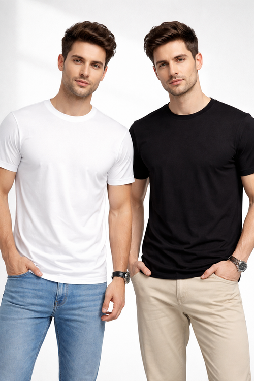 Men’s Regular Fit Polycotton Crew Neck T-Shirt | Pack of 2 | Soft Breathable Fabric | Everyday Casual Wear