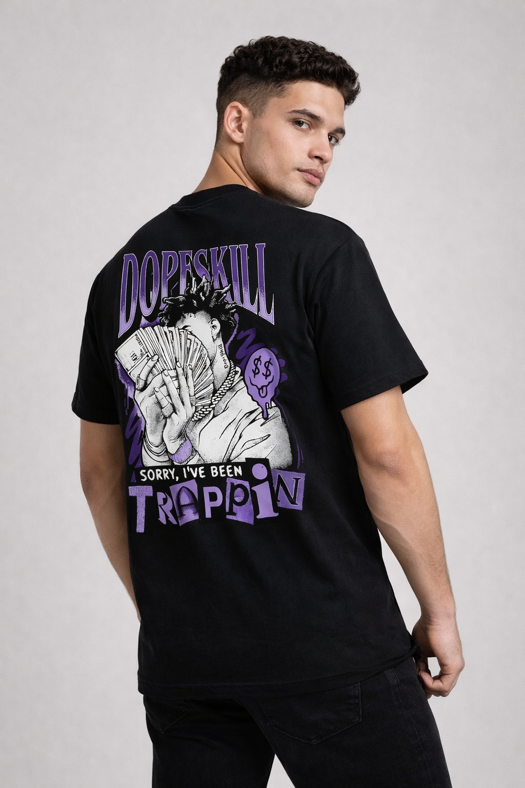 Black Regular Fit Printed T-Shirt for Men – Trendy Street Style Casual Wear